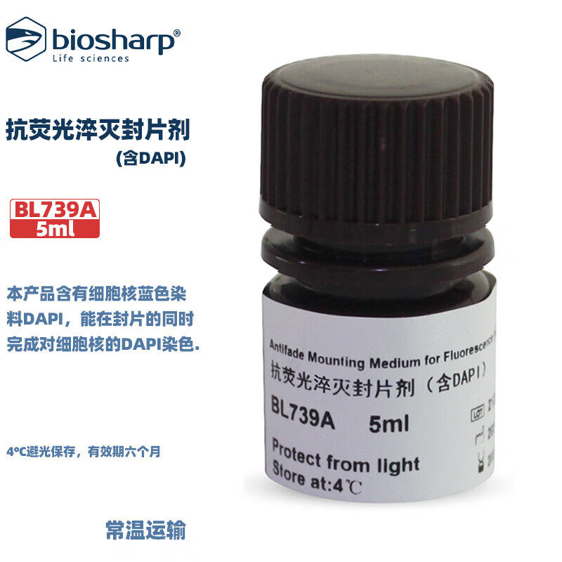 BIOSHARP LIFE SCIENCES 白鲨 BL739A BL739B 抗荧光淬灭封片剂(含DAPI)用于样本的细胞核标记及封片 5ml/瓶