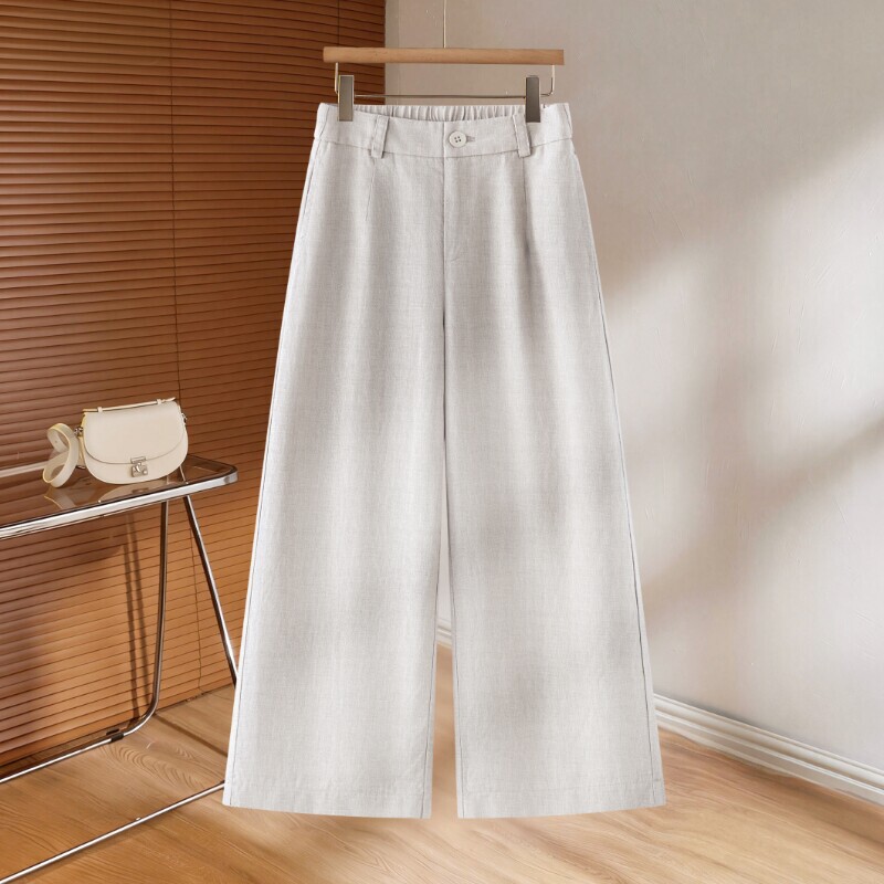 Petite Tencel Linen Wide-Leg Pants for Women 2026 Summer New Trendy Cropped Pants Relaxed Straight-Leg Pants