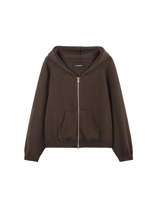 See the Mirage Dark Brown Melard Men's Raglan Sleeve Zipper Pure Cotton Hooded Chunky Knit Hoodie