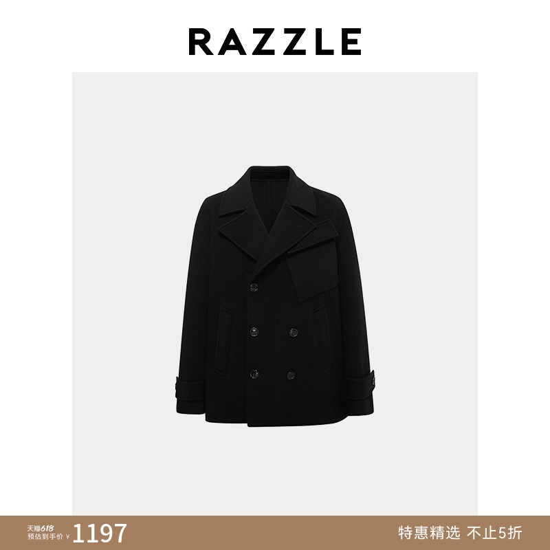 Razzle Men's Mid-Length Coat Winter Black Slant Chest Pocket Navy Coat