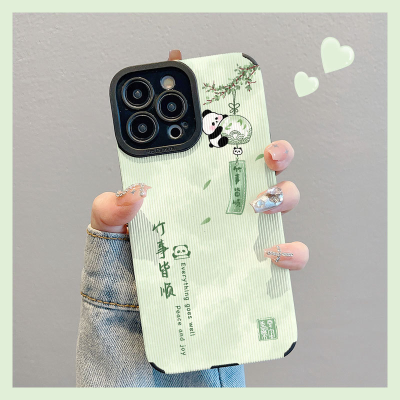 Suitable for Apple 16, Huawei, Vivo, Xiaomi, Oppo, Redmi, Honor iPhone 15 Phone Cases, 11 Leather Texture, Chinese Style Wind Chimes, Panda, 14 Pro Max New Model, I12 Toothpick Texture, 13 for Men, Mate 60P for Women