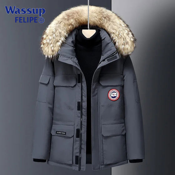 WASSUPFELIPE down jacket for men and women, hooded trendy couple style windproof warm jacket ins