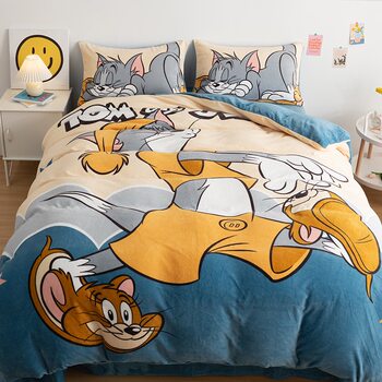 Tom and jerry thickened milk velvet four-piece coral velvet quilt cover plush double-sided velvet bedding for winter