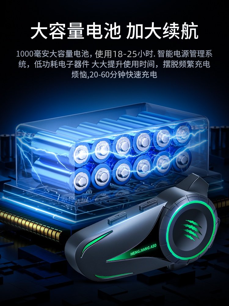 Hengjiang A50 Smart Voice-Activated Helmet Bluetooth Headset Waterproof Noise Reduction Ultra-Long Battery Life Mesh Multi-Person Intercom