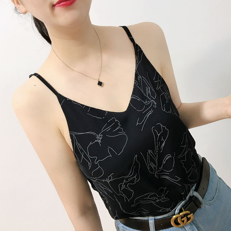Summer New Chiffon Printed Loose Camisole for Women with Adjustable Shoulder Straps, Suitable for Layering under a Blazer, Featuring a Beautiful Back Design