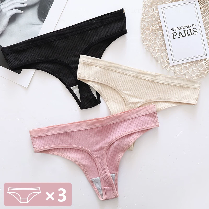 3 шт бесшовные рифленые thong женские трусы простой низкий пояс S