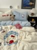 Korean-Style Cute Cat House Towel Embroidery Milk Velvet Four-Piece Set Coral Fleece Duvet Cover Warm Three-Piece Set