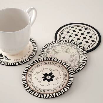 Black and white retro absorbent coaster simple diatom mud insulated place mat light luxury high-end bowl plate mat coffee mat tea cup