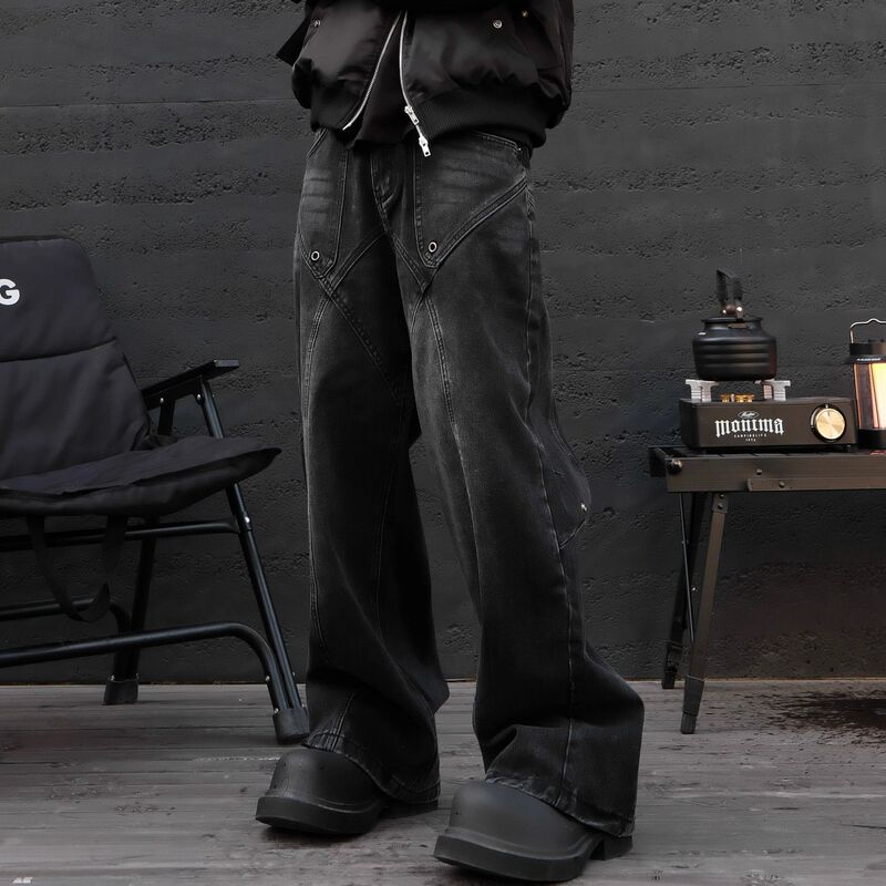 Extra Large Size 150kg Retro Design Vibe Flared Jeans for Men and Women, American Style Washed High Street Wide-Leg Cargo Pants2