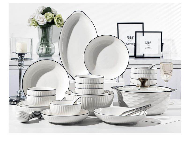 竖纹黑线简约欧式釉下彩碗盘子面碗陶瓷餐具碗碟套装礼品DIY详情17