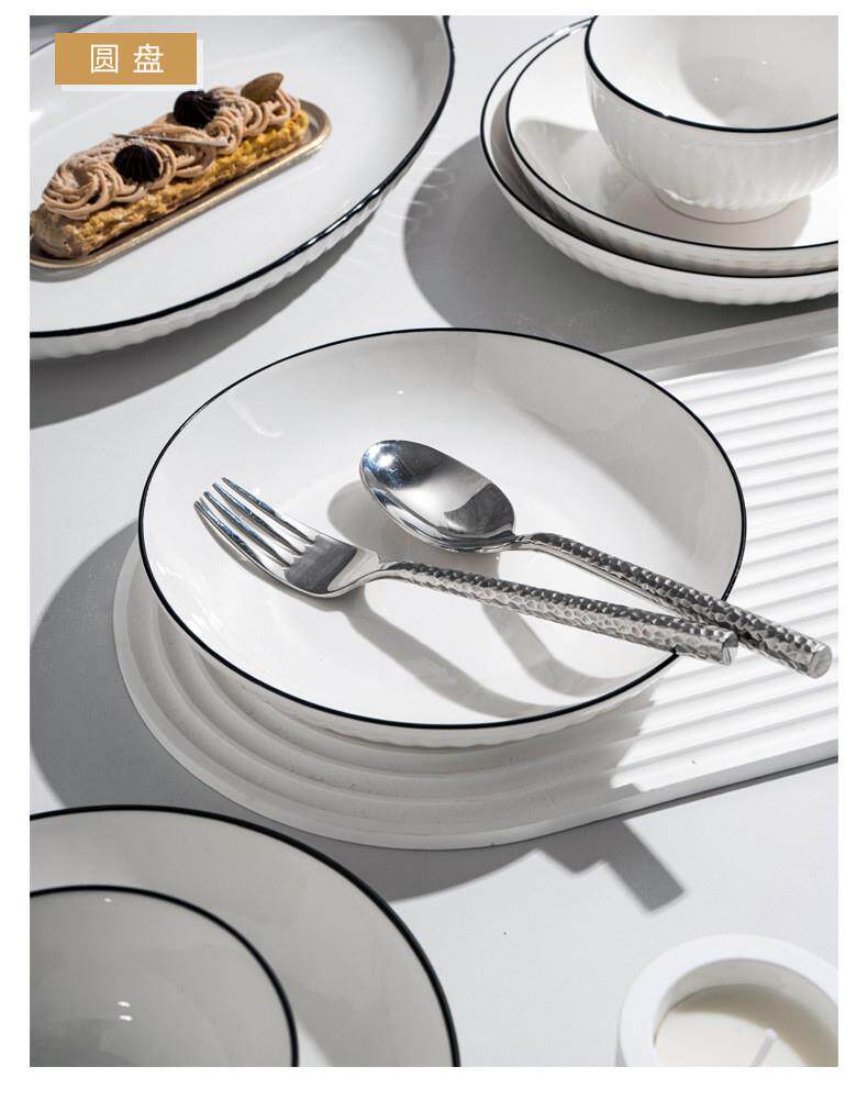 竖纹黑线简约欧式釉下彩碗盘子面碗陶瓷餐具碗碟套装礼品DIY详情13