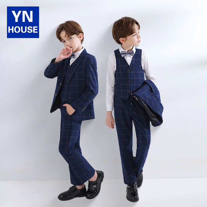 Children's Suit Set, Boys' Plaid Formal Wear, Flower Boy Suit, Little Boy's Suit, Piano Performance Outfit, Little Host Costume
