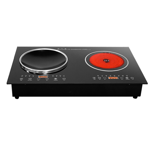 Jin Duofu ຝັງຫນຶ່ງໄຟຟ້າຫນຶ່ງເຄື່ອງປັ້ນດິນເຜົາ concave induction cooker ໄຟຟ້າ ceramic ເຕົາ double ເຕົາອົບຄົວເຮືອນຫນຶ່ງໃນຫນຶ່ງ multi-function double-head stove
