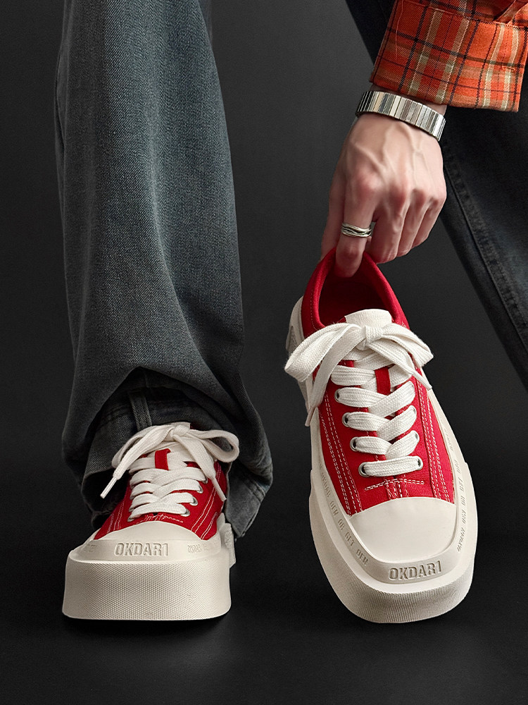 【Fan Chengcheng's Style】Versatile Square-Toe European-Style Street Sneakers for Men, Breathable Casual Canvas Shoes