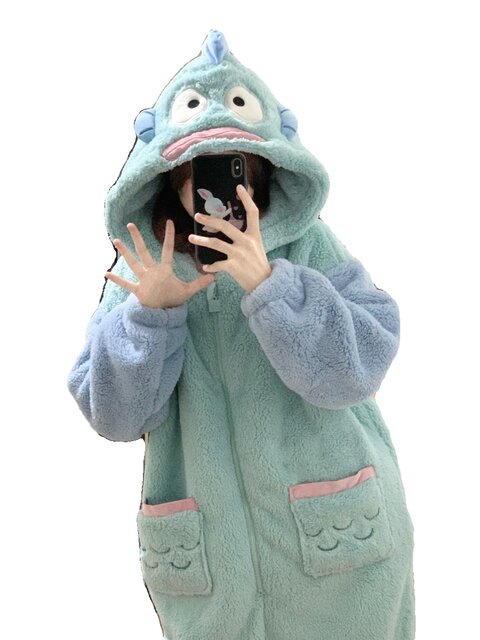 Vockoo Clown Fish Coral Velvet One-Piece Pajamas for Women Fleece-Lined Thickeneded Winter New Home Plush Nightgown