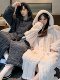 Vockoo Couple's Pajamas for Women, Autumn Long Coral Fleece Thickened Hooded Men's Warm Flannel Bathrobe