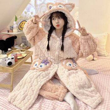 British Vockoo Women's Nightgown Autumn and Winter Thickened Coral Velvet Long Nightgown Women's 2023 Flannel