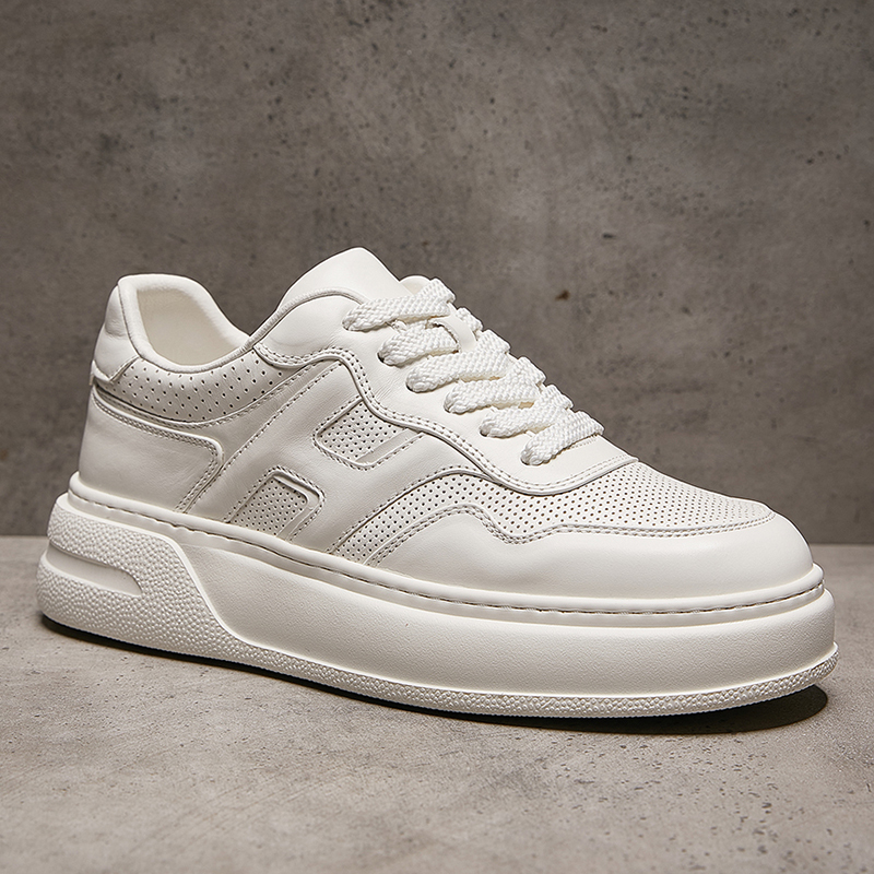 2026 Summer New Men's Shoes Genuine Leather Mesh Breathable Versatile White Shoes Fashionable Trendy Brand High-End Casual Sneakers