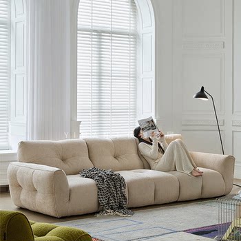 Chocolate sofa light french retro cream style living room straight three-seater sofa modern simple fabric sofa Chocolate sofa light french retro cream style living room straight three-seater sofa modern simple fabric sofa