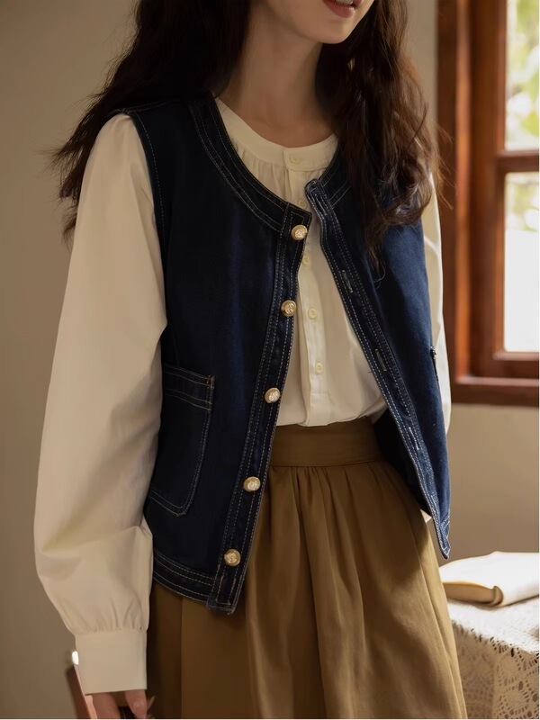 Japanese Retro Denim Vest~~Summer New Style Salt-Style Trendy Layered Top 3100