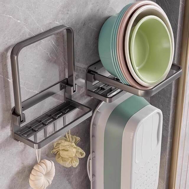 Washbasin hanging storage folding rack without hole punching bathroom storage rack wall-mounted washbasin rack household bathroom
