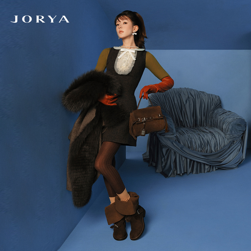 [Same Style as Zhao Lusi] Jorya2026 New Winter Style Color-Blocking Doll Collar Waist-Cinching Dress Xsj6L05D