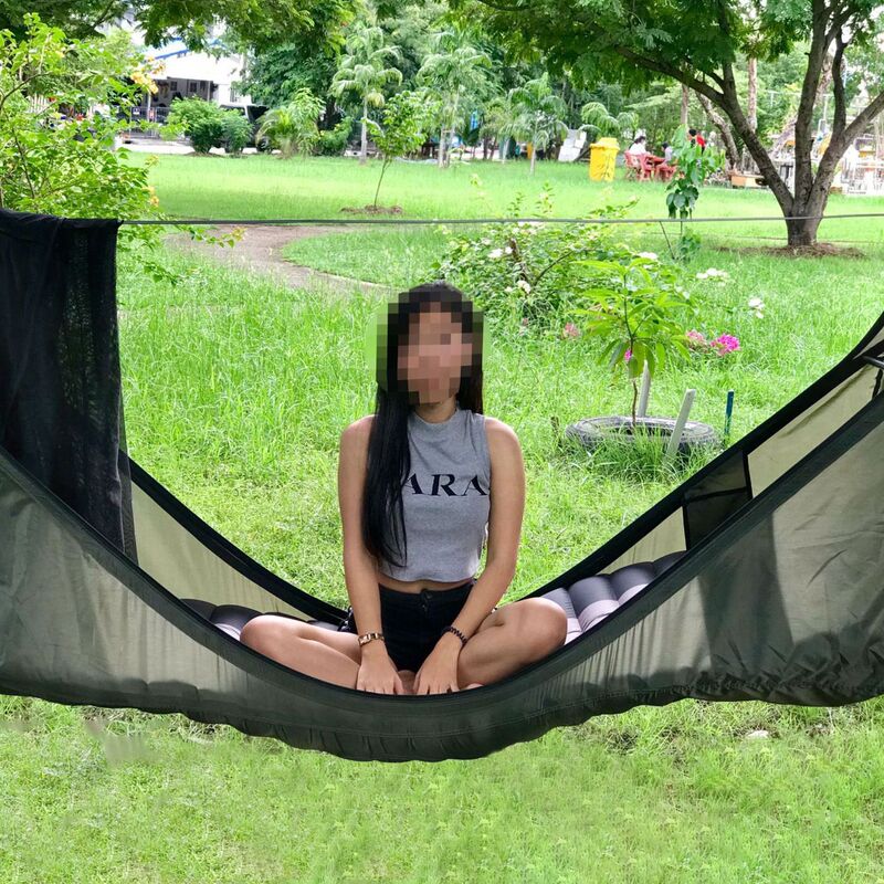 Outdoor Mosquito Net Hammock, Inflatable Cushion Adult Size Hammock, Zippered Mosquito Net Perfectly Breathable for Camping Outdoors
