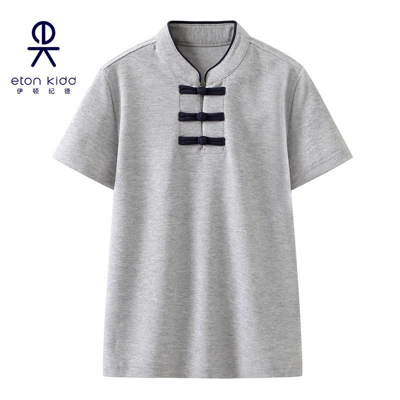 Light Hemp Ash Collision Hidden Green Pearl Land Mesh Light Chinese Ram Color Upright Collar Short Sleeve T-shirt 17T022