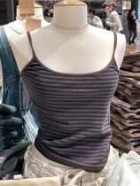 Chic Brown Striped Slim Camis ops Women Summer Sreetwear Sex