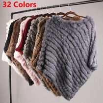 Real Rabbit Fur Knitted Natural Fur Poncho Vest Fashion Wrap