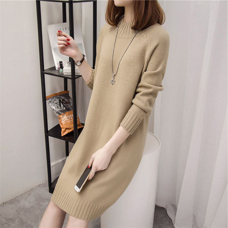 2023 autumn and winter new half high collar headsets sweater women's undershirt loose in women's clothing Knitted Dress Tide-Taobao