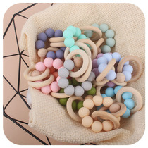 1Pcs New Beech Teether Silicone Beads Wood Rings Wooden Teet