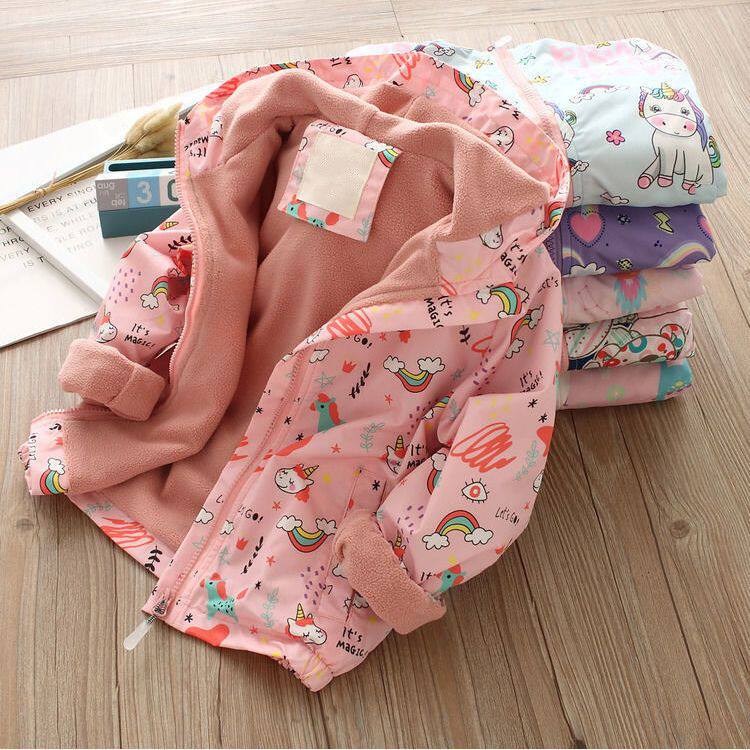 Girl Glint Jacket Spring Autumn Clothing Children Windproof Clothes Woman Baby Cartoon Zipped with cap Double Assault Clothing-Taobao