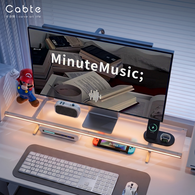 Cabte Floating Island Computer Monitor Riser Office Desktop Laptop Display Stand Adjustable Modular Aluminum Profile Acrylic Shelf Rgb Colorful Lighting Effect Cabte Floating Island Computer Monitor Riser Office Desktop Laptop Display Stand Adjustable Modular Aluminum Profile Acrylic Shelf Rgb Colorful Lighting Effect