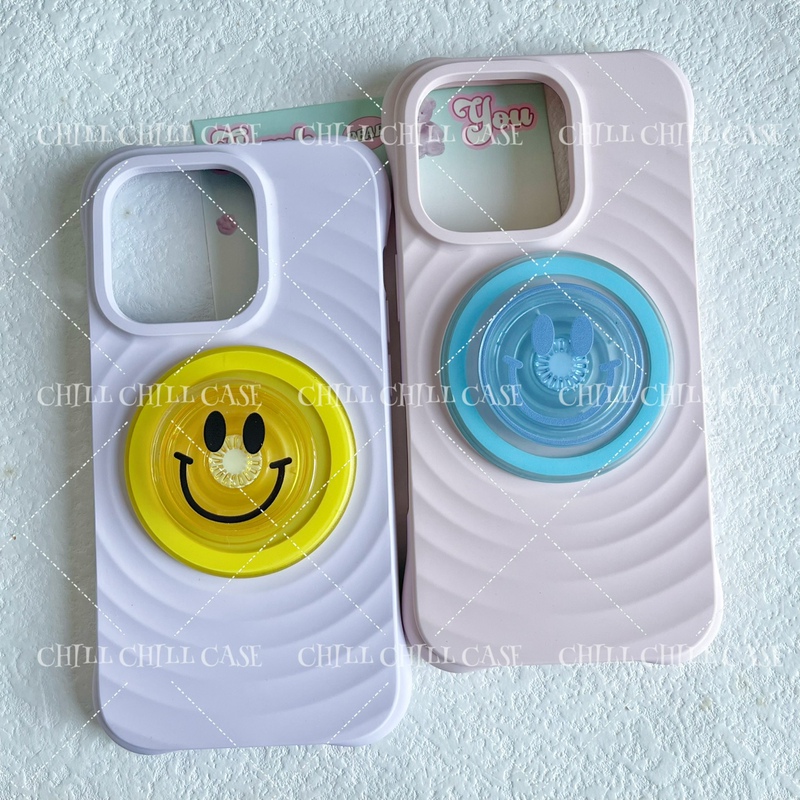 Chill* Flat Transparent Printed Smiley Face Magnetic Phone Holder Compatible with Pps Snap-On Replacement Airbag Cap