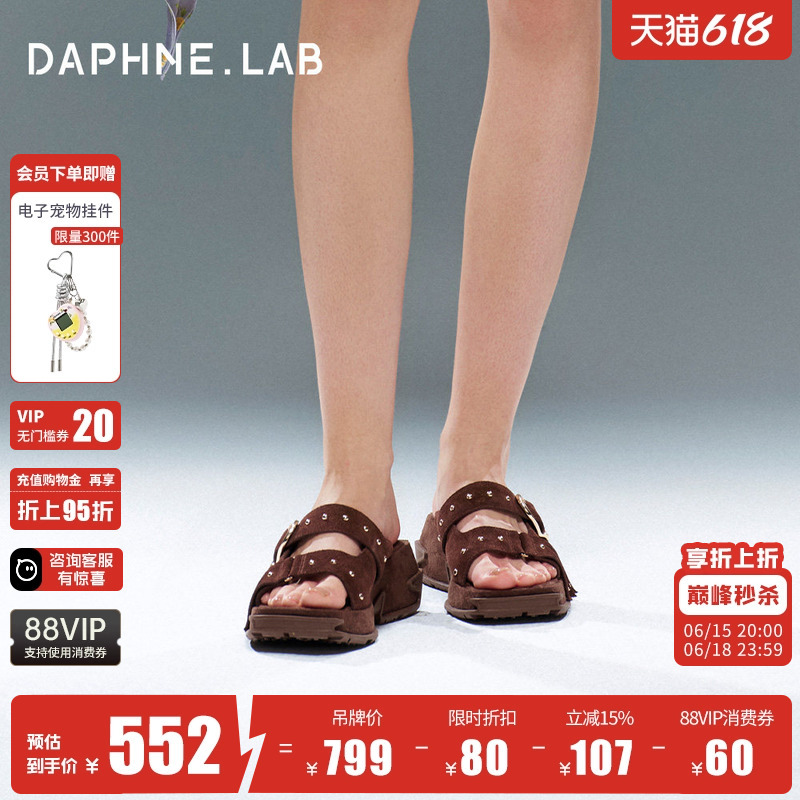 Daphne Lab Square-Toe Platform Sandals, Same Style as Dong Linjun, Summer 26, Height-Increasing, Studded, Tassel, Slip-On Slippers for Women