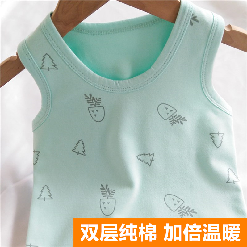 Underwear care belly child vest autumn winter autumn winter thickened without bone double layer pure cotton A baby boy baby beat up to bottom-Taobao