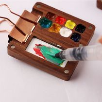 min convenient creative paint dispensing box walnut palette watercolor wooden box art student travel convenient stacking