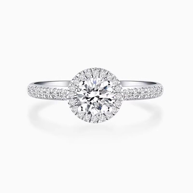IGI Henan cultivated diamond Pt950 platinum diamond ring round group diamond micro-set 1 carat engagement ring for girlfriend