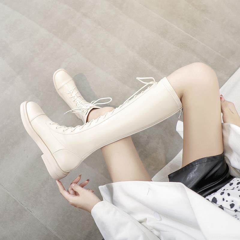 Женские длинные сапоги до колена, новинка зимы 2024 года, белые ботинки Martin с высокой талией, корейская версия ботинок wild Knight, тонкие сапоги