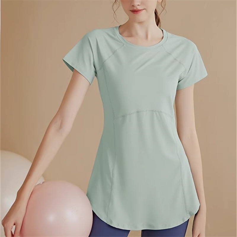 Iuiu Yogo Yoga Wear Short-Sleeved Women's Slim-Fitting Mid-Length Sports Top That Covers the Buttocks, Quick-Drying Fitness Wear for Summer Iuiu Yogo Yoga Wear Short-Sleeved Women's Slim-Fitting Mid-Length Sports Top That Covers the Buttocks, Quick-Drying Fitness Wear for Summer