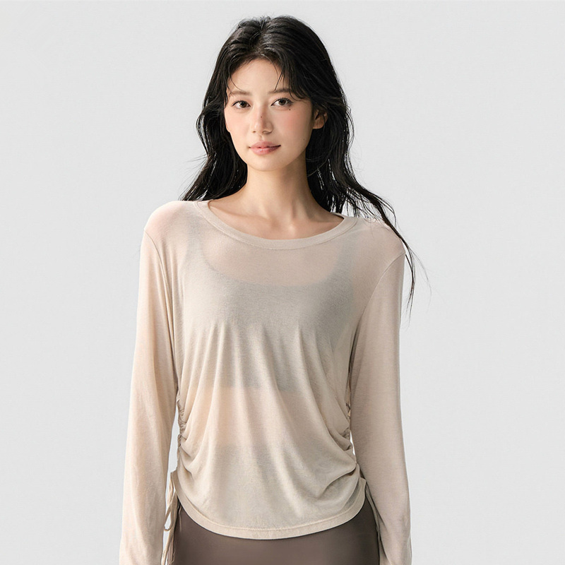 Iuiu Yogo Loose Yoga Cover-Up for Women, Quick-Drying, Breathable, Drawstring Waist-Cinching Fitness T-Shirt, Pilates Sports Long-Sleeved Shirt Iuiu Yogo Loose Yoga Cover-Up for Women, Quick-Drying, Breathable, Drawstring Waist-Cinching Fitness T-Shirt, Pilates Sports Long-Sleeved Shirt