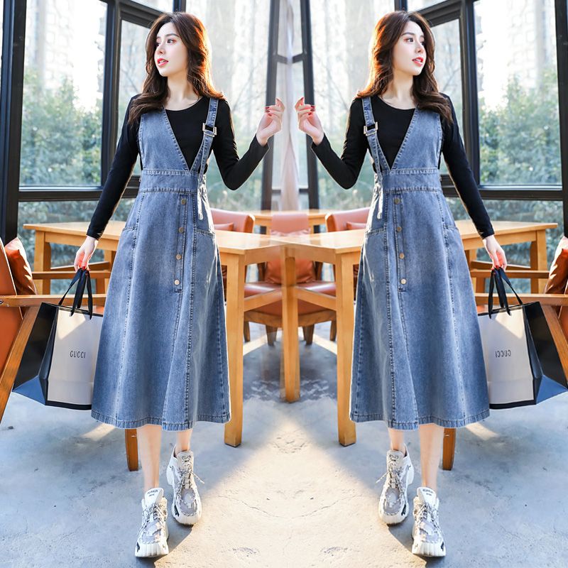 High-End Light Luxury Denim Suspender Skirt for Women, New Spring and Autumn Korean Style, Fashionable Slimming Mid-Length Dress