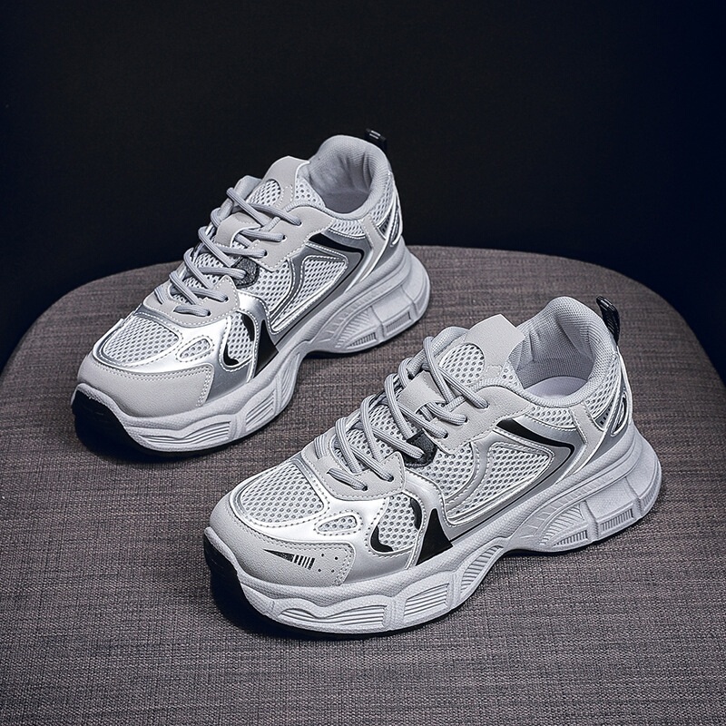 Platform Dad Sneakers for Women ins Trendy 2023 New Autumn Versatile Thick-Soled Casual Sports Shoes Off-White Shoes