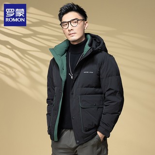 罗蒙短款羽绒服男士休闲连帽防寒服冬季新款加厚保暖撞色外套男装