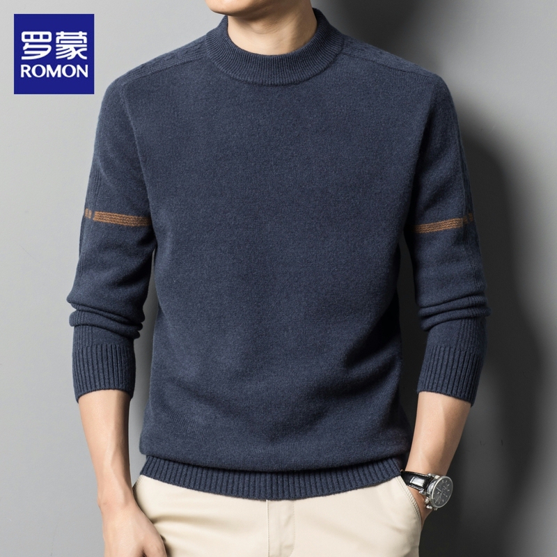Romon [100% Sheep Wool] Sweater for Men, New High-End Casual Round-Neck Knitwear for Autumn and Winter