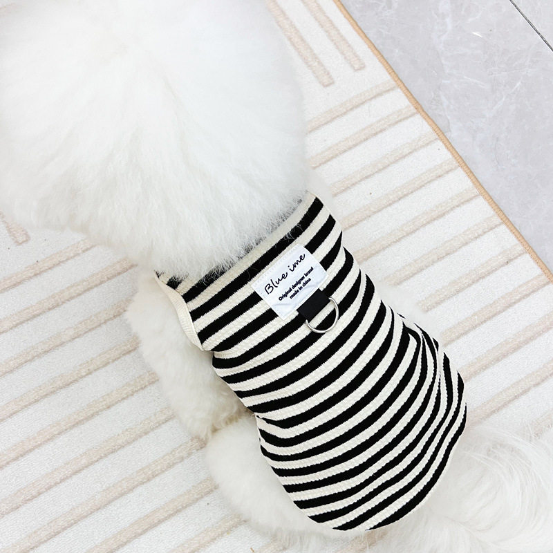 Spring and Autumn New Pet Dog Harness-Compatible Clothing for Teddy, Bichon, and Small to Medium-Sized Dogs, Comfortable Cotton Striped Vest