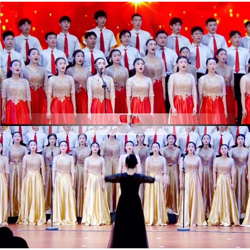 Color-Changing Choir Dress, Red Song Competition Performance Dress, Long Dress, Shiny Cross-Dressing Choir Dress, Elegant Evening Dress