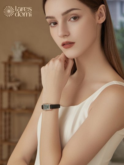 Laresdomi Laredo Mi Damenuhr, klein, grün, Retro-Quadrat, römisch, schlicht, Perlmutt, klassisch für Frühling und Sommer