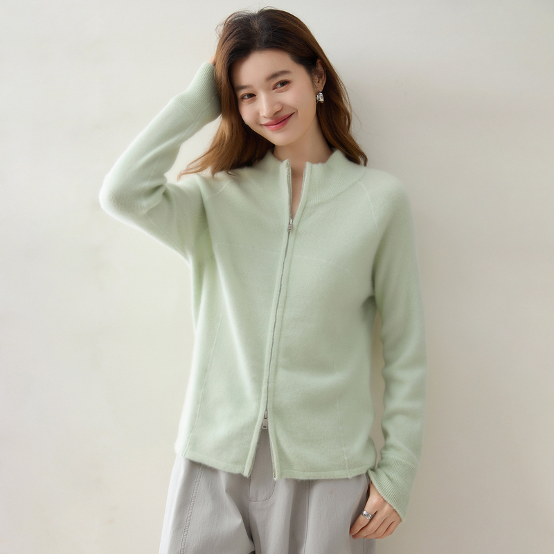 Yoga Wear Cashmere Double-Zip Cardigan for Women, Half-High Stand Collar, Slim-Fit Knit Jacket, Versatile Base Sweater for Commuting Yoga Wear Cashmere Double-Zip Cardigan for Women, Half-High Stand Collar, Slim-Fit Knit Jacket, Versatile Base Sweater for Commuting